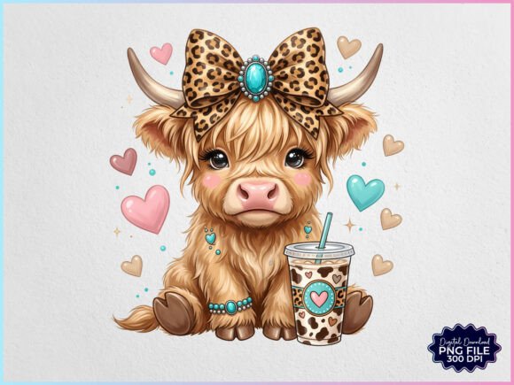Download Cute Western Highland Cow Coffee PNG - Premium Resources