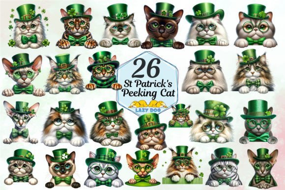 Download St Patrick’s Day Peeking Cats Clipart - Premium Bundle