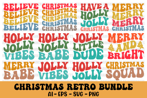 Download Christmas Retro Wavy Design Bundle Svg - Christmas Collection